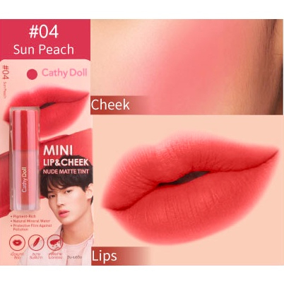 Cathy Doll Mini Lip & Cheek Nude Matte Tint 2.1g #04 SUN PEACH เคที่ดอลล์ ลิปทินท์เนื้อนู้ดแมทท์ มินิลิปแอนด์ชีคนู้ดแมทท์ทินท์ 2.1G สี 04 SUN PEACH
