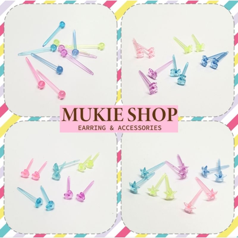 Mukie shop DIY ต่างหูพลาสติก (ขายเป็นคู่ก้านพร้อมจุกหลัง) ส่งจากไทย ต่างหูนักเรียน ต่างหูใส ก้านกระเทียม มุกี้ ช้อป