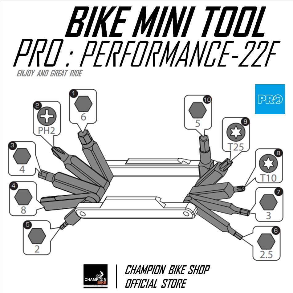 ชุดเครื่องมือพับ22ชิ้น PRO : PERFORMANCE 22F BIKE MINI TOOL + BIKE CHAIN TOOL
