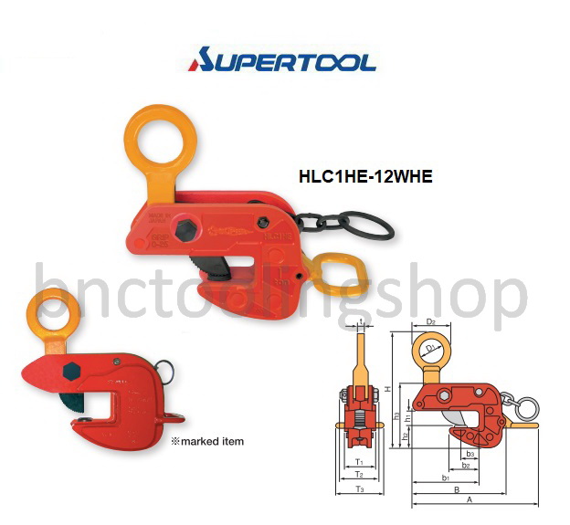 แคลมป์ยกเหล็กด้านข้าง (ชนิดด้ามล็อค) ความจุสูงสุด 6 ตัน,Lateral Lifting Clamp (Lock Handle Type) Rated capacity 6 Ton,Supertool,*HLC6WHE
