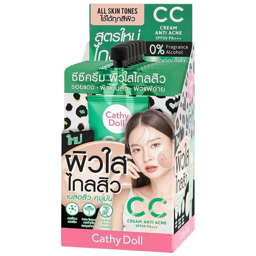 (แบบกล่อง 6 ซอง) Cathy Doll CC Cream Anti Acne SPF50 PA+++ CATHY DOLL ซีซีครีมแอนตี้แอคเน่ เอสพีเอฟ50 พีเอ+++ (บรรจุ 7 มล x 6 ซอง)