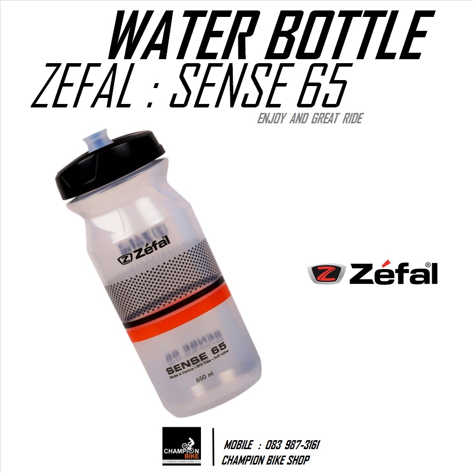 ขวดน้ำจักรยาน ZEFAL : SENSE 65 WATER BOTTLE 650 ml. สีใส-ส้ม-ดำ
