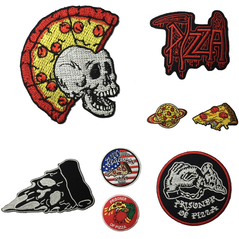 พิซซ่า pizza ตัวรีดติดเสื้อ อาร์มรีด อาร์มปัก ตกแต่งเสื้อผ้า หมวก กระเป๋า แจ๊คเก็ตยีนส์ Food, Drink Embroidered Iron on Patch