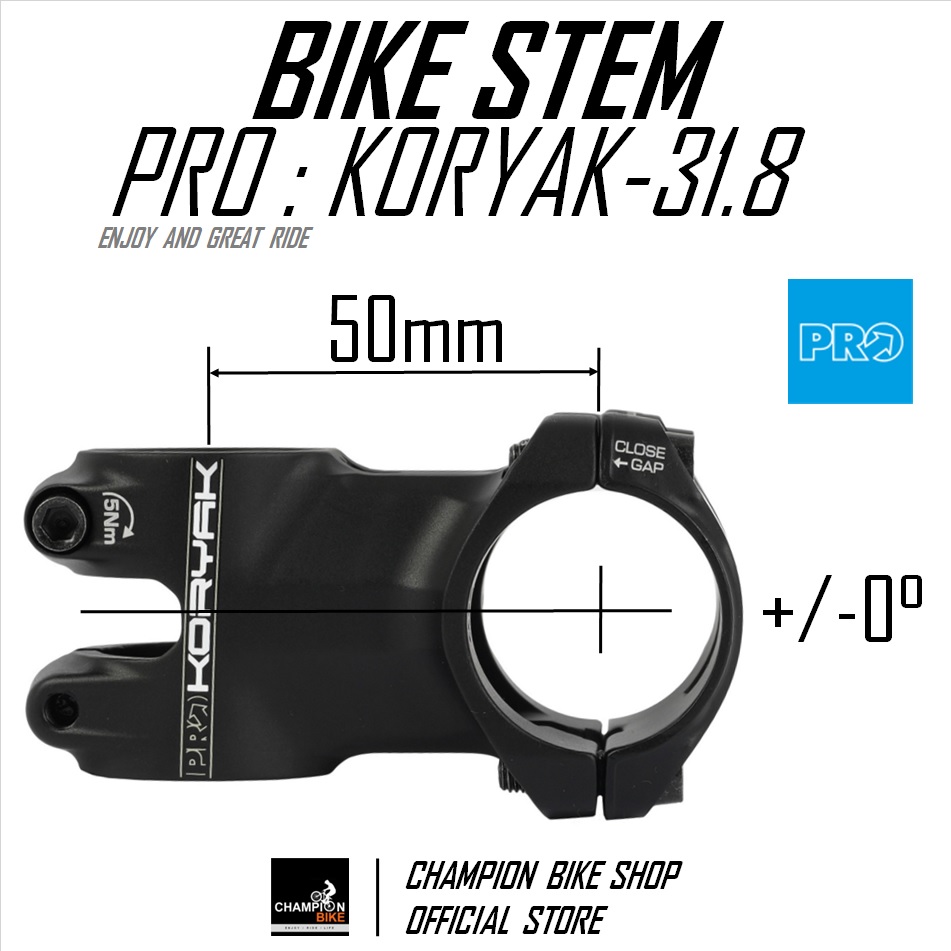 คอแฮนด์จักรยาน สเต็มสั้น+-0องศา PRO KORYAK BIKE STEM +-0 Degr. / 50mm. / สีดำด้าน