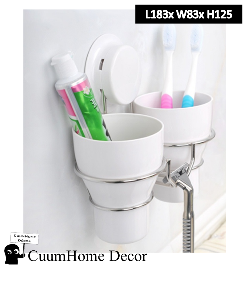 VR-38 ถ้วยวางแปรงแบบ His & Her ไม่ต้องเจาะผนัง