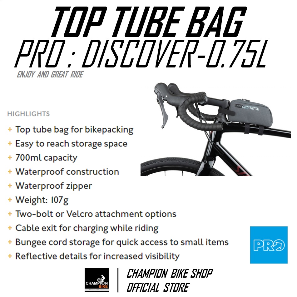 กระเป๋าใส่ของกันน้ำ ยึดท่อบนเฟรม PRO : DISCOVER 0.75 L TOP TUBE BAG BIKEPACKING
