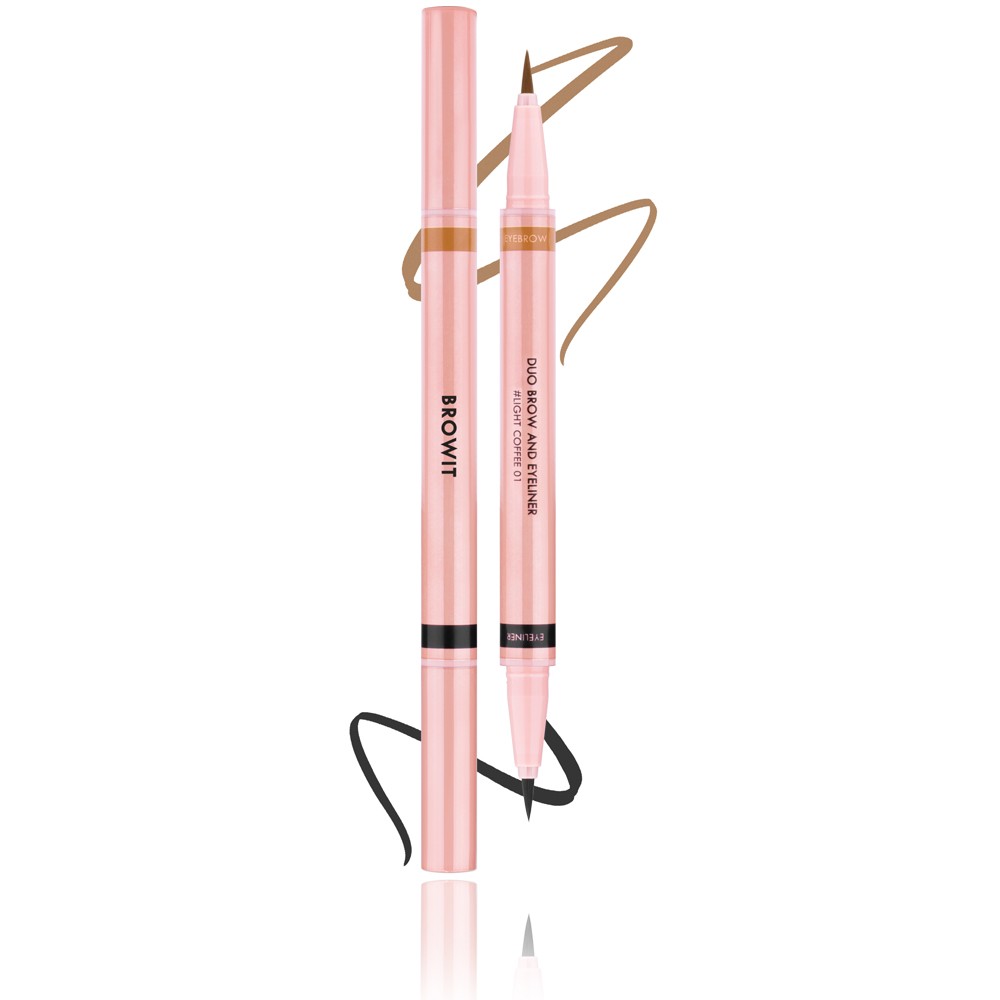 Browit ฺBy Nongchat Duo Brow And Eyeliner 0.35ml+0.2ml #01 LIGHT COFFEE บราวอิท น้องฉัตร ดูโอ้บราวแอนด์อายไลน์เนอร์ 0.35ML+0.2ML ดินสอเขียนคิ้วและอายไลน์เนอร์ในแท่งเดียว สี 01 LIGHT COFFEE