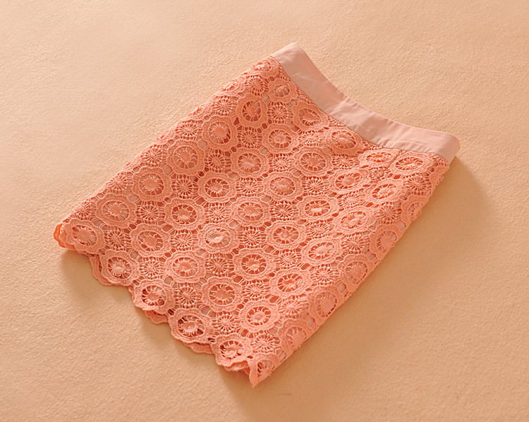 กระโปรงผ้าถักโครเชต์ลายดอกไม้สีส้ม ส่งฟรี ems