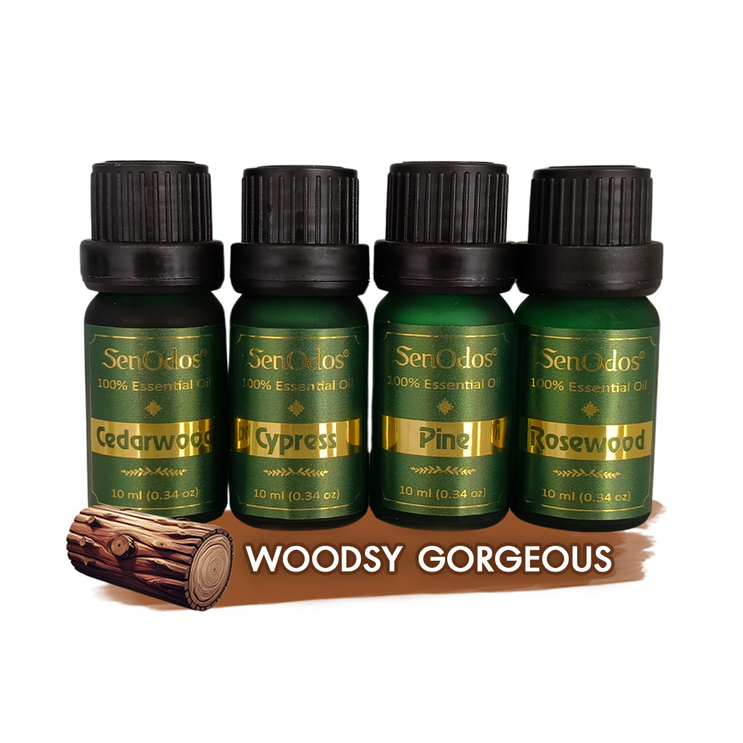 SenOdos น้ำมันหอมระเหย น้ำมันหอม อโรม่า กลิ่นหอมไม้ป่านานาพรรณ Woodsy Gorgeous Set 10 ml x 4 กลิ่น ซีดาร์วูด/ไซเปรซ/ไพน/โรสวูด