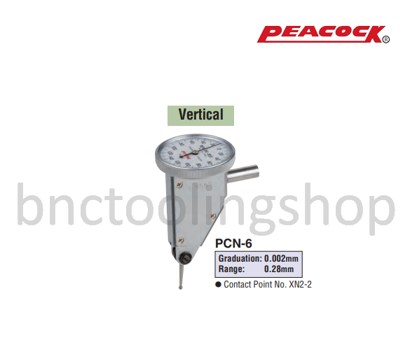 ไดอัลเทส ขนาด 0.28มิล ความละเอียด 0.002มิล,Lever Type Dial Indicator Range 0.28mm Graduation 0.002mm,Peacock,PCN-6
