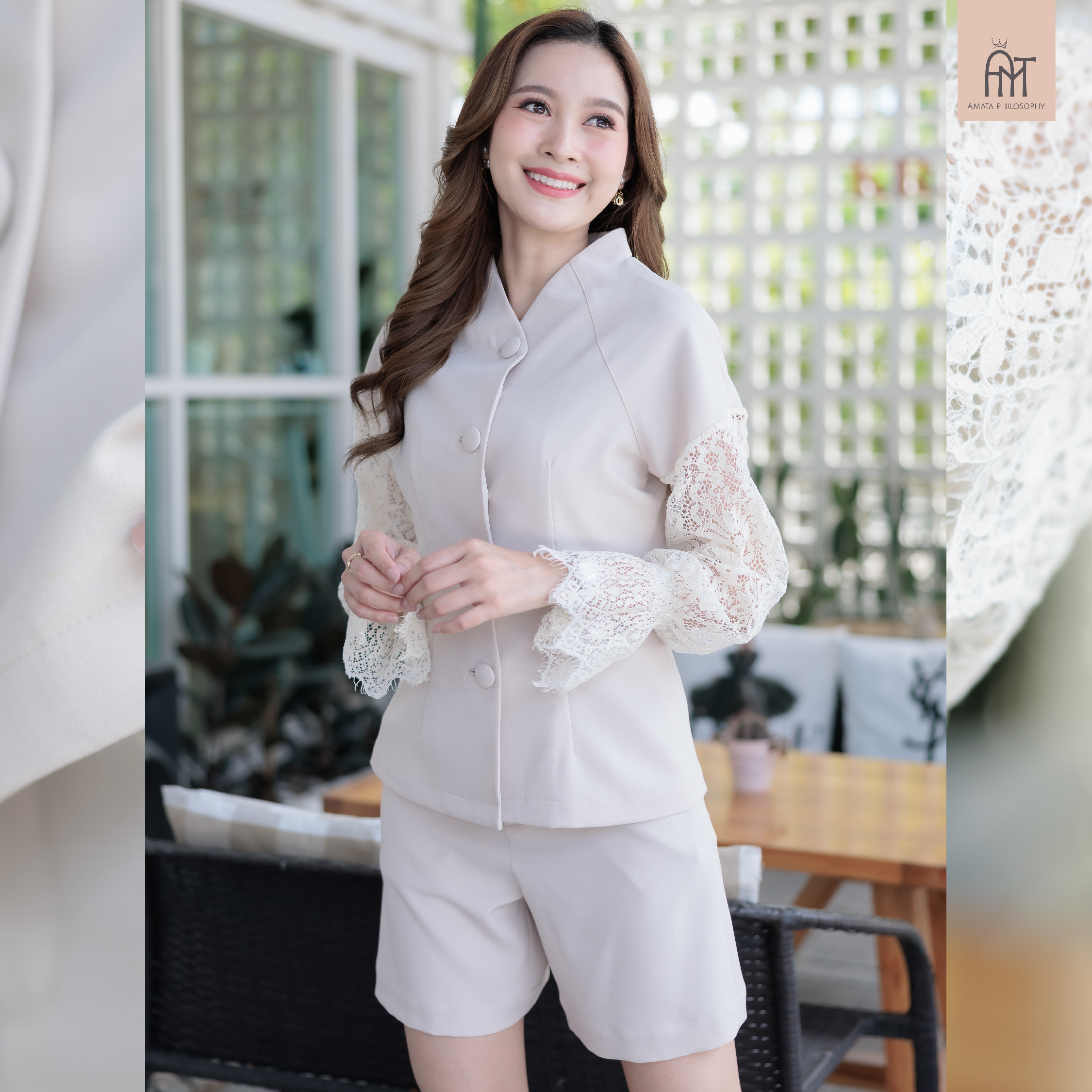 AMATA เสื้อ BOARDWAY สีครีมเบจ