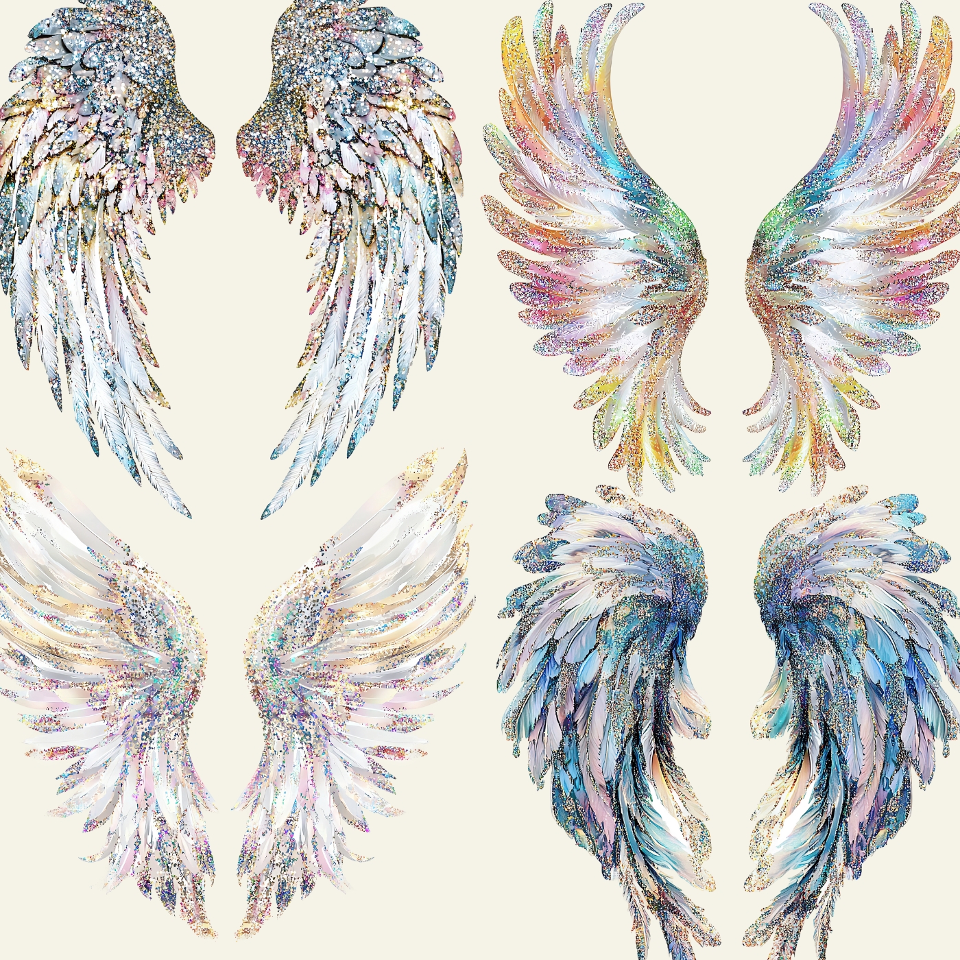 ตัวรีดติดเสื้อ แบบสติกเกอร์ เซทคู่ ปีกนางฟ้า กลิตเตอร์ พิมพ์ลาย สกรีนลาย ฟิลม์ DFT DTF