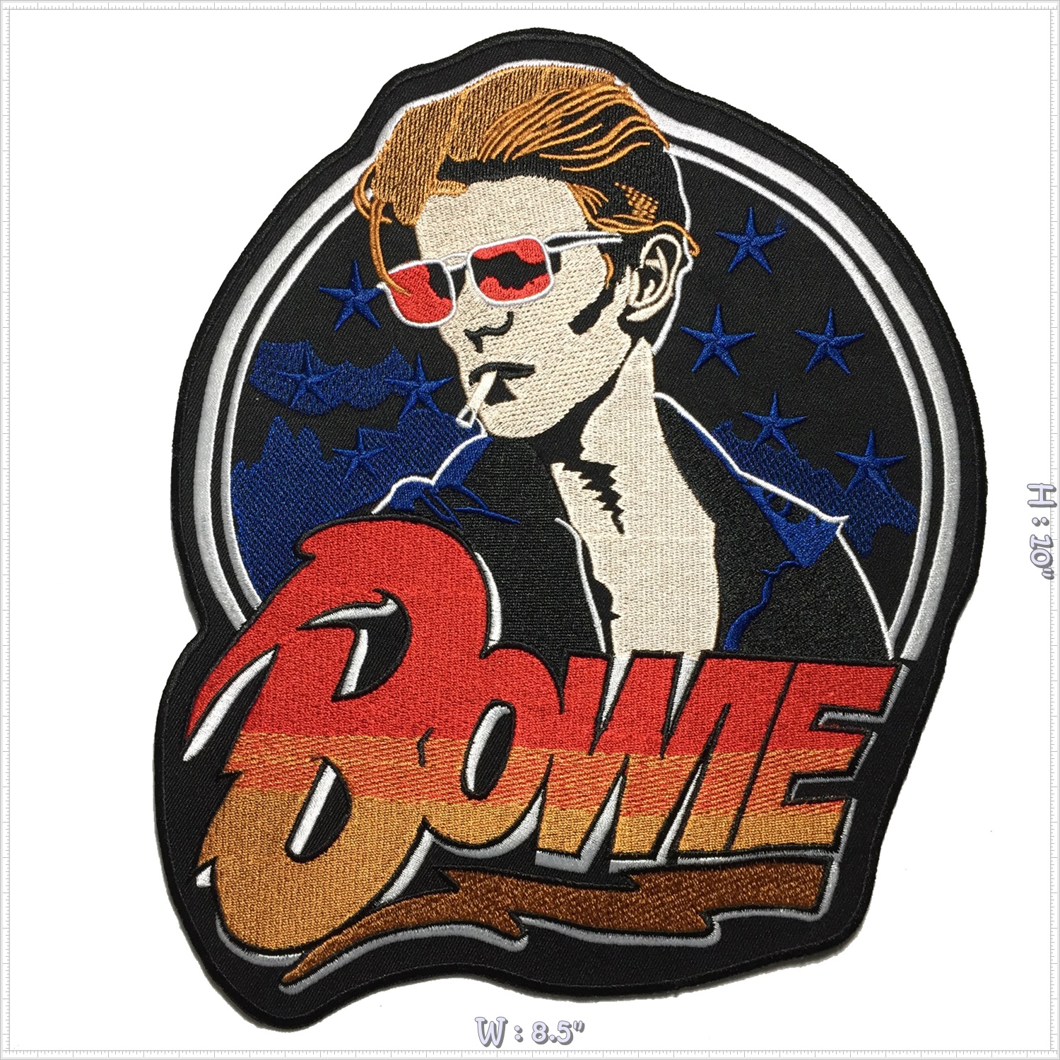 Bowie ร็อค ตัวรีดติดเสื้อ อาร์มรีด อาร์มปัก ตกแต่งเสื้อผ้า หมวก กระเป๋า แจ๊คเก็ตยีนส์ Embroidered Iron on Patch ไซส์ใหญ่