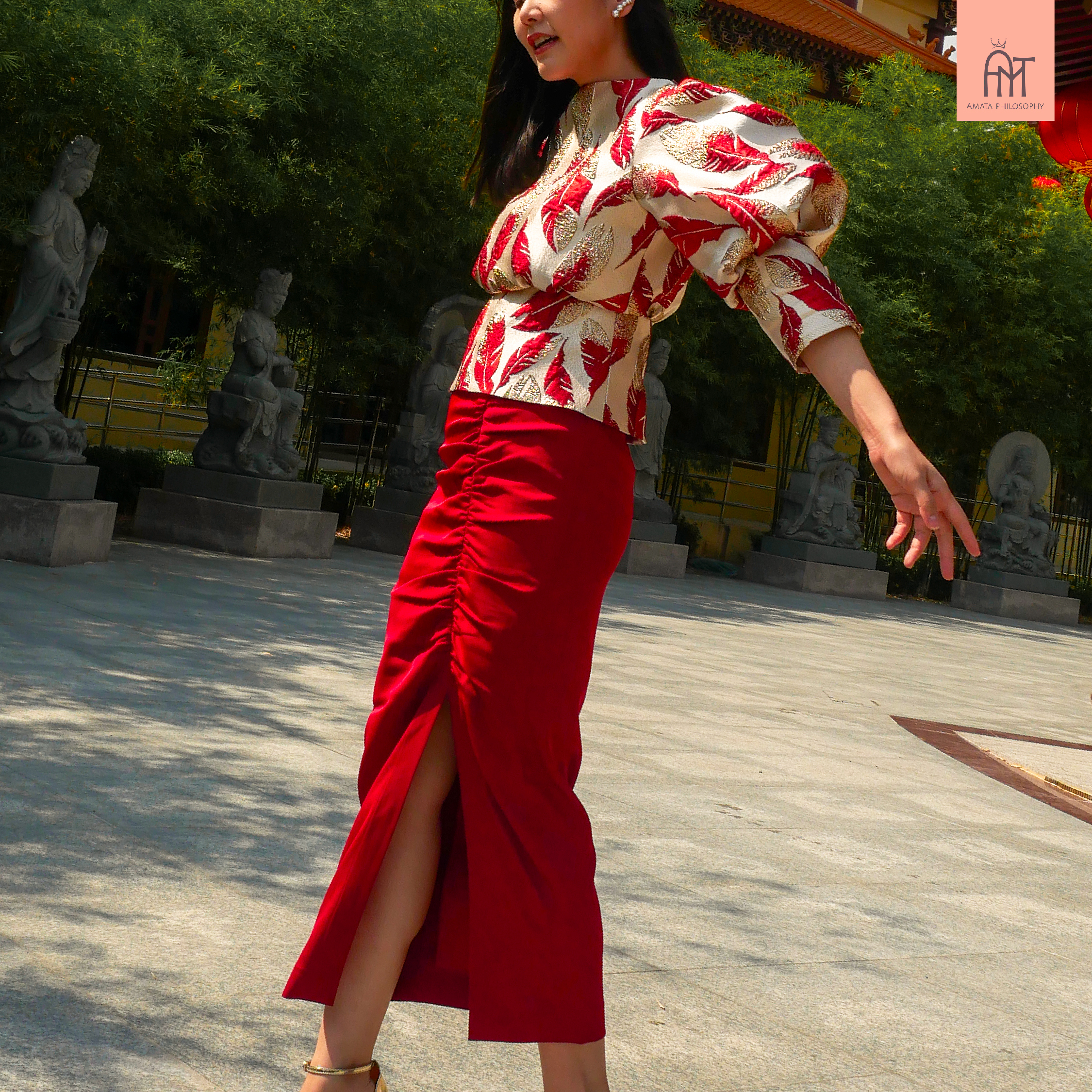 AMATA กระโปรง SICILY สีชมพู แดง