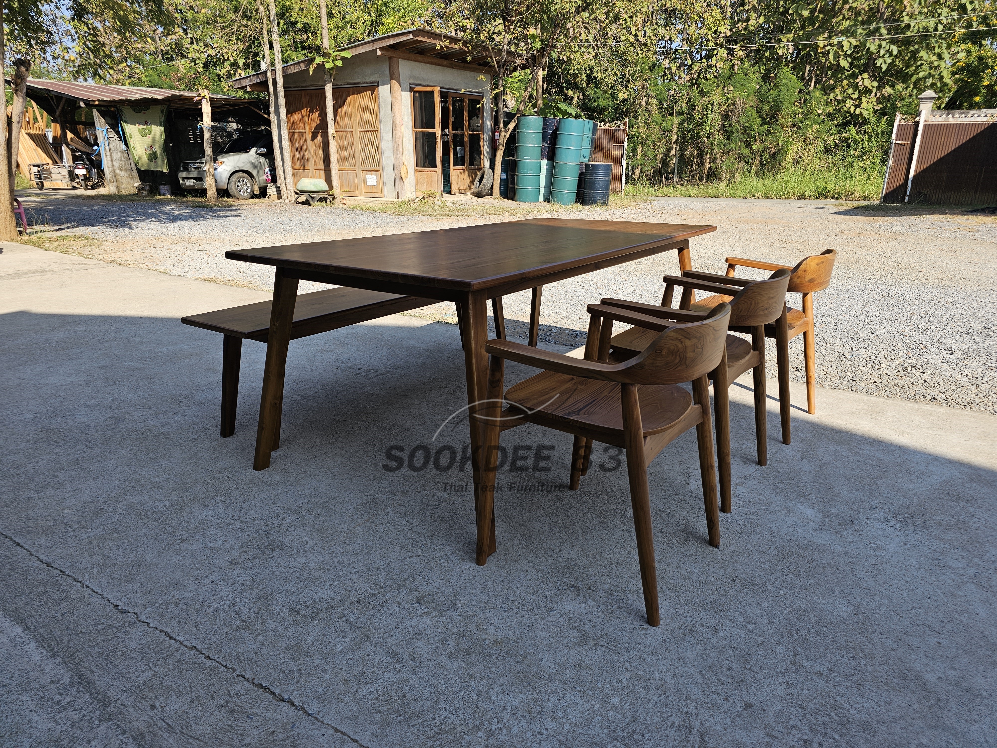 ชุดโต๊ะกินข้าวงขาเหลี่ยม มานั่งยาว เก้าอี้ฮิโรชิมา