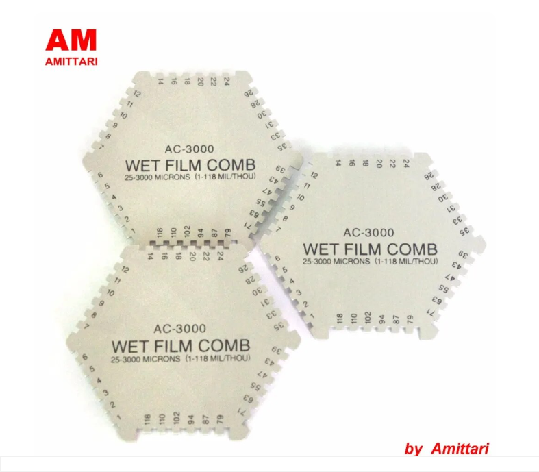 หวีวัดความหนาของสี(ชนิดฟิล์มเปียก) , Brand AMITTARI Hexagonal Wet Film Thickness Comb thickness gauge meter tester 2 sides 1-118 mils 25-3000um paint coating