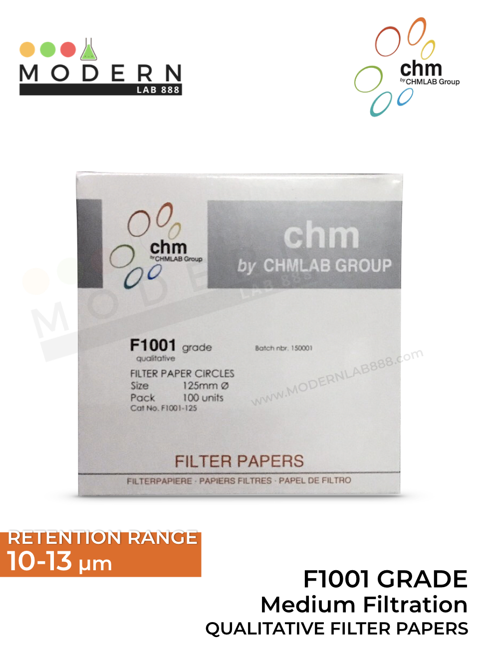 กระดาษกรอง เบอร์ 1 / F1001 Grade 10-13μm Qualitative Filter Paper, CHM