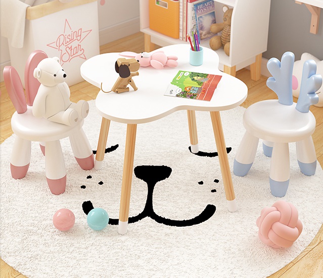 โต๊ะเขียนหนังสือเด็ก โต๊ะทรงก้อนเมฆ พร้อมเก้าอี้คู่ E10912