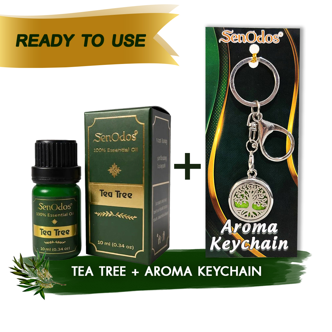 SenOdos น้ำมันหอมระเหย แท้ กลิ่นทีทรีออยด์ Tea Tree Pure Essential Oils 10ml + น้ำหอมพกพา น้ำหอมในรถ พวงกุญแจน้ำหอม (Aroma Keychain / Car Perfume Keyring) ที่ห้อยกระเป๋า ที่ห้อยพวงกุญแจ