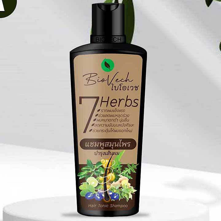 BioVech Hair Tonic Shampoo 225ml ไบโอเวช แชมพูสมุนไพร บำรุงเส้นผม แก้ผมร่วงอย่างตรงจุด และเห็นผลจริง ขนาด 225 มล.
