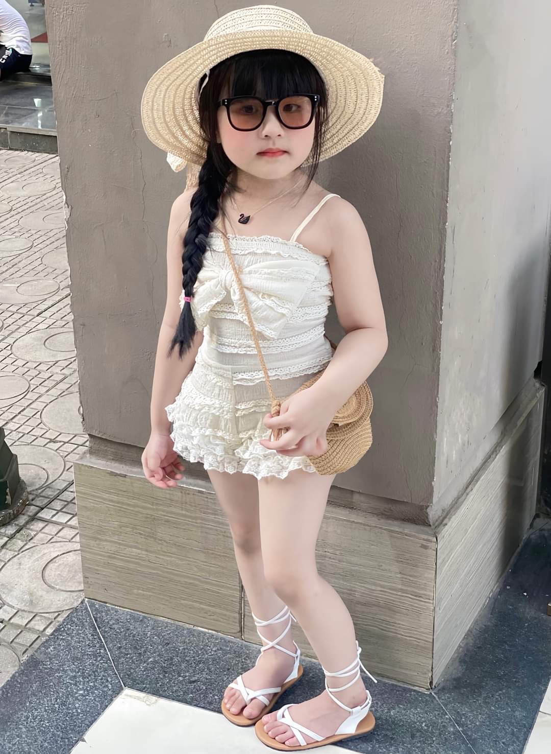💜พร้อมส่ง💜ชุดเด็กผู้หญิง/U5.106-ลูกไม้ผ้านิ่มมี 2 แบบ