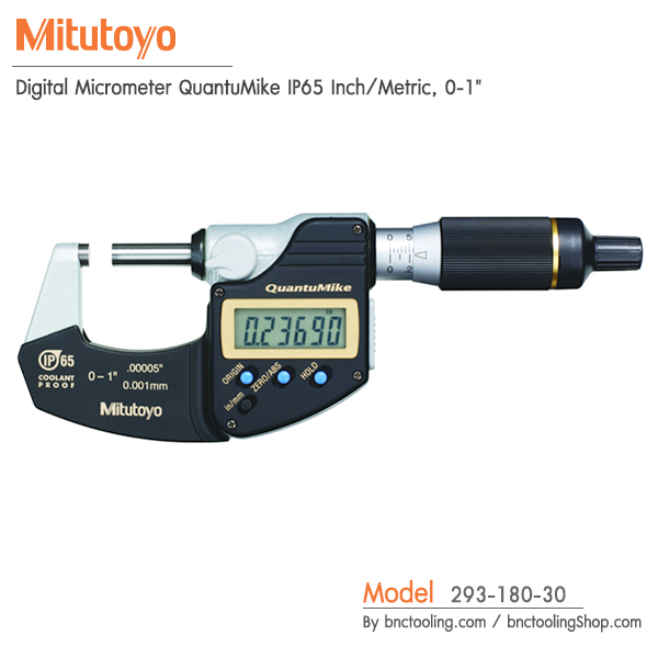 Mitutoyo,Digital Micrometer QuantuMike IP65 Inch/Metric, 0-1",293-180-30