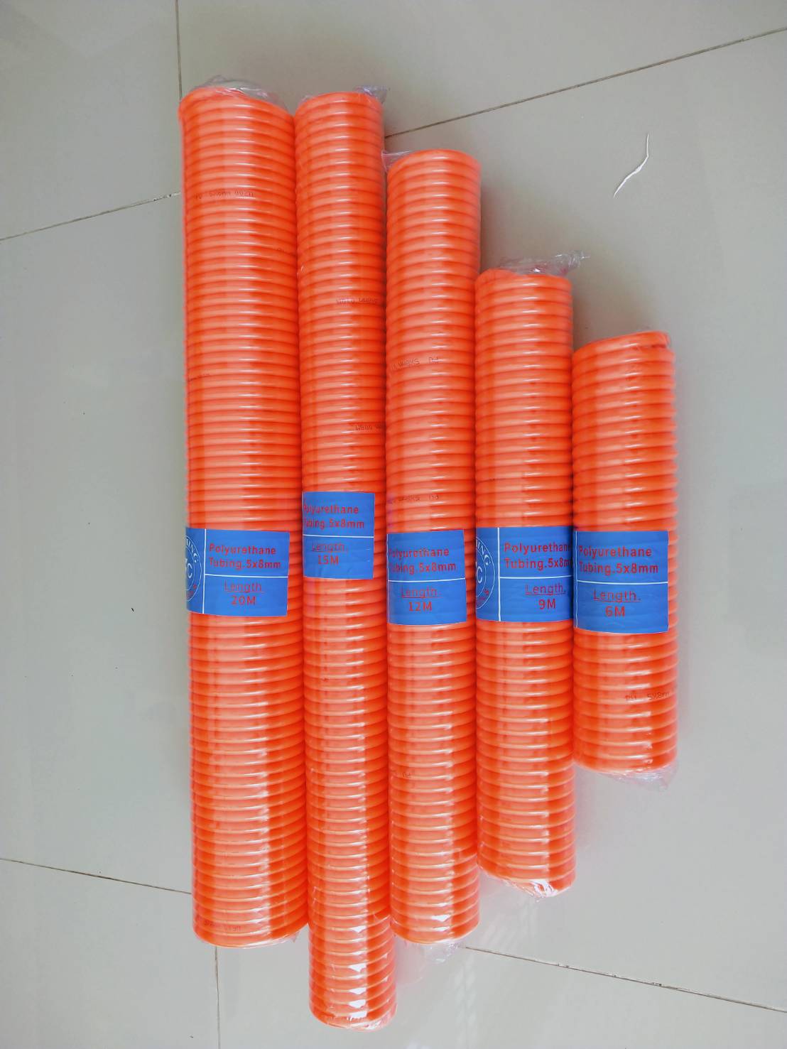 สายลม สายปั๊มลม PU 5x8mm แบบขดสปริง ยาว9เมตร พร้อมหัวคอปเปอร์
