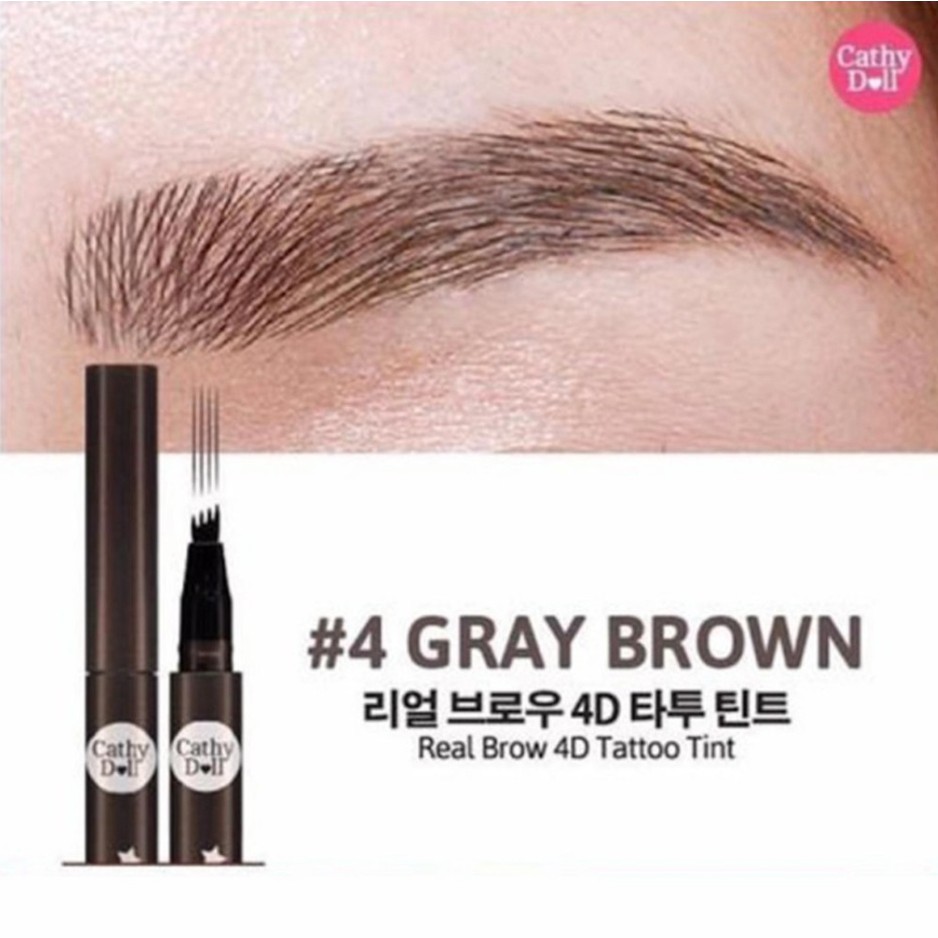Cathy Doll Real Brow 4D Tint 2g #04 GREY BROWN เคที่ดอลล์ เมจิกเขียนคิ้ว ทินท์เขียนคิ้ว & หัวแปรงคิ้วสะบัด 2g สี 04 เกรย์บราวน์
