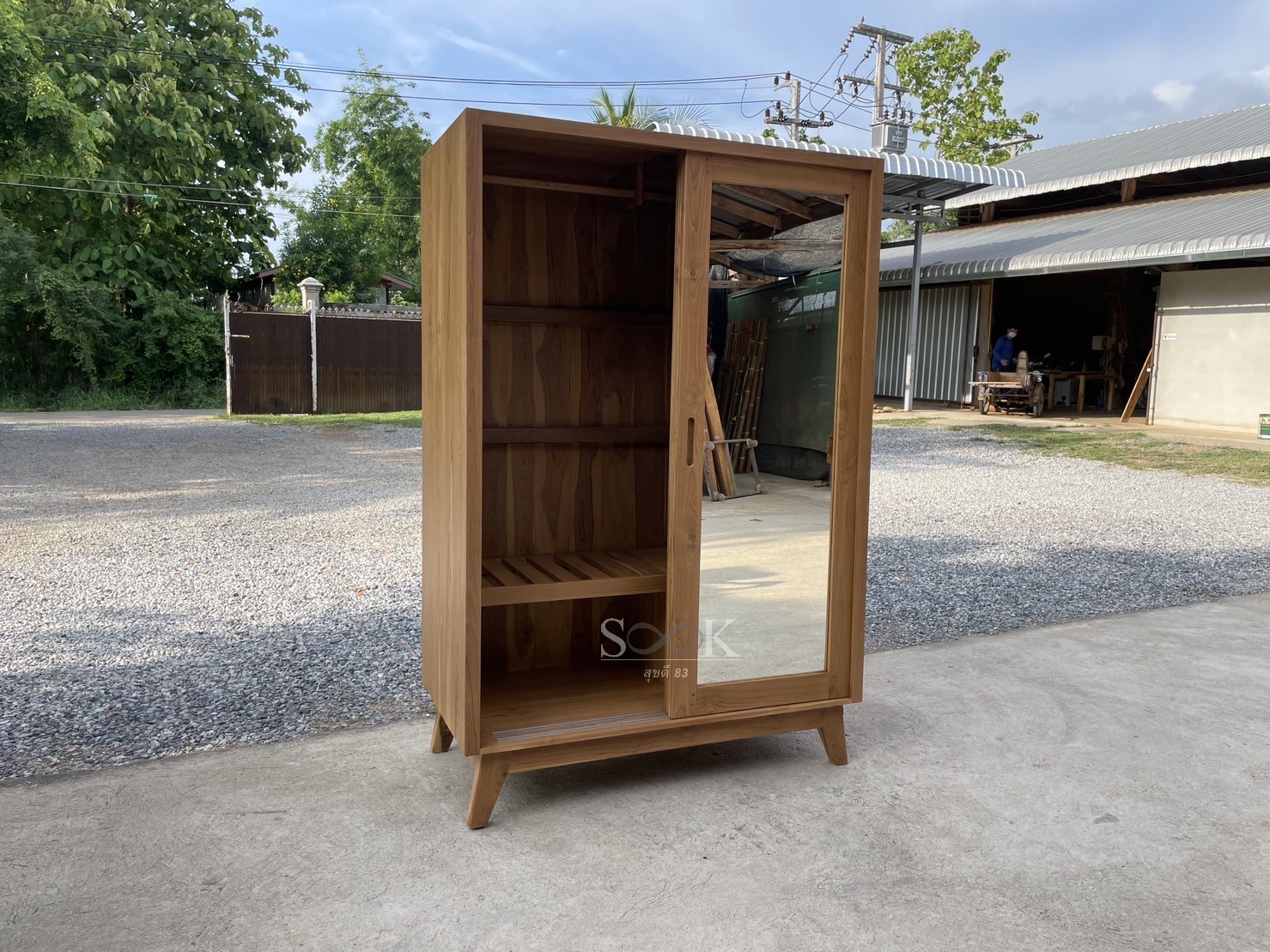 ตู้เสื้อผ้าโมเดิร์นบานสไลด์ผสม (สีสัก)