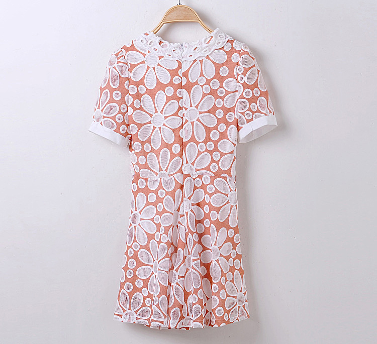 ชุดเดรสผ้าลายดอกไม้สีส้มอิฐ ส่งฟรี ems