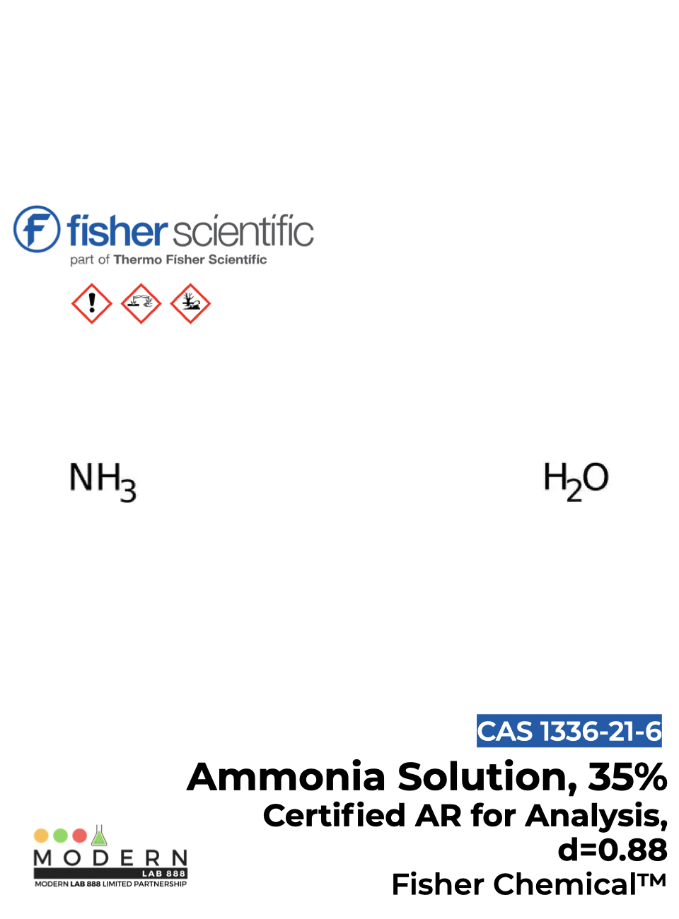 Ammonia Solution, 35%, Certified AR for Analysis, d=0.88, Fisher Chemical™, 5L
