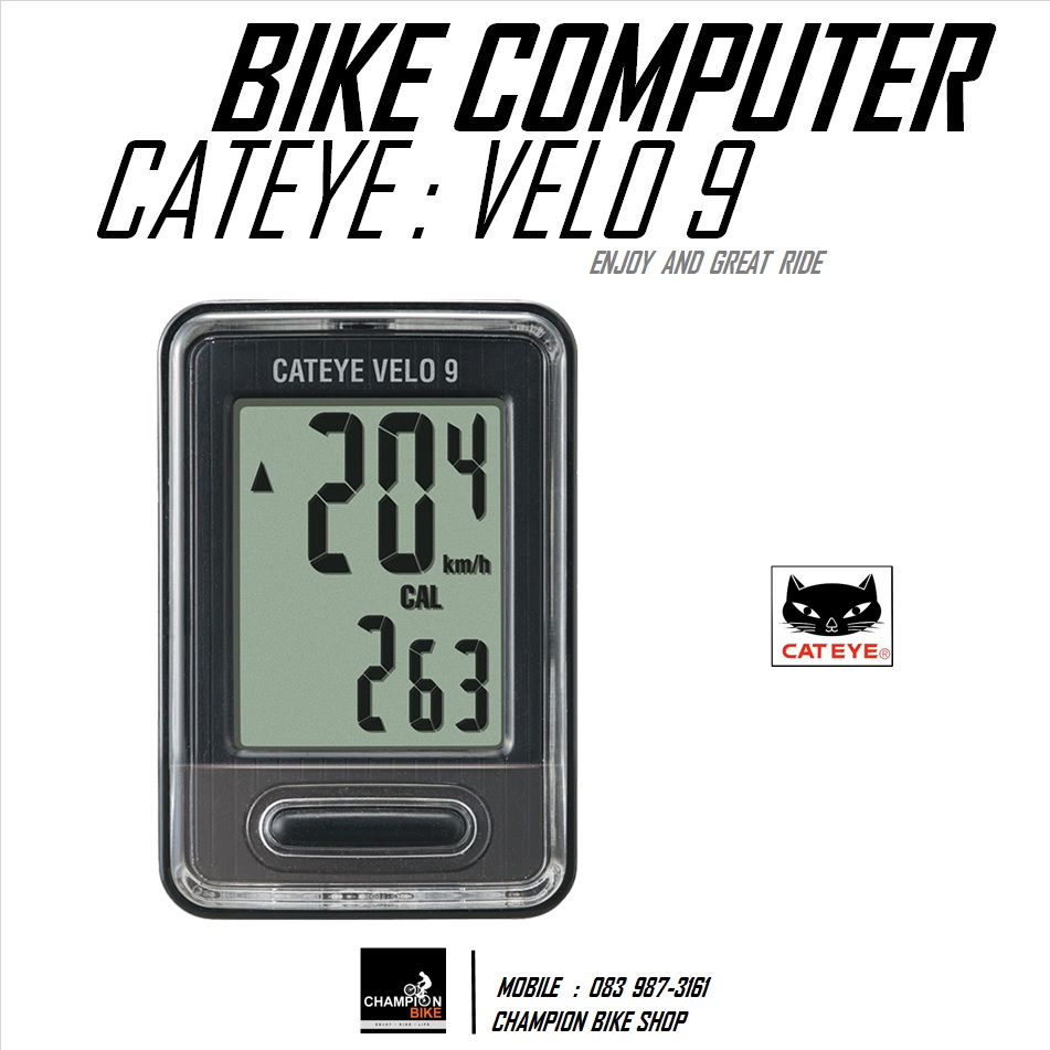 ไมล์วัดวามเร็วจักรยาน CATEYE : VELO 9 BIKE COMPUTER สีดำ