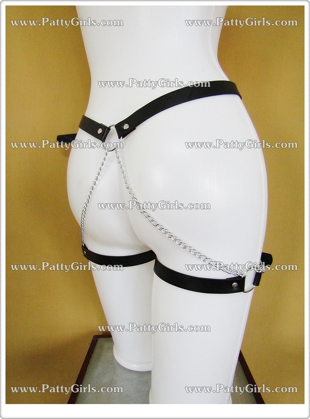 A059 สายหนังรัดร่างกาย สายหนังรัดเอวสไตล์SM สายหนังรัดต้นขา รหัสนี้ใช้สายโซ่เป็นตัวเชื่อมระหว่างเข็มขัดที่เอวและสายรัดต้นขาไว้ด้วยกันตามรูป