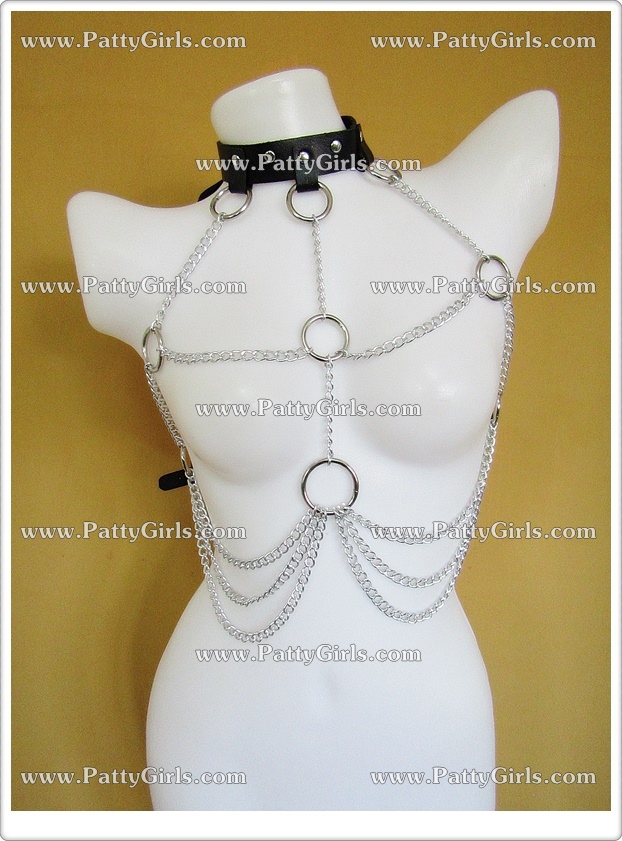 A073 บอดี้เชนบราเซ็กซี่ ชุดสายหนังแต่งโซ่ประดับหน้าอกเซ็กซี่ ***เหมาะกับขนาด M-XL