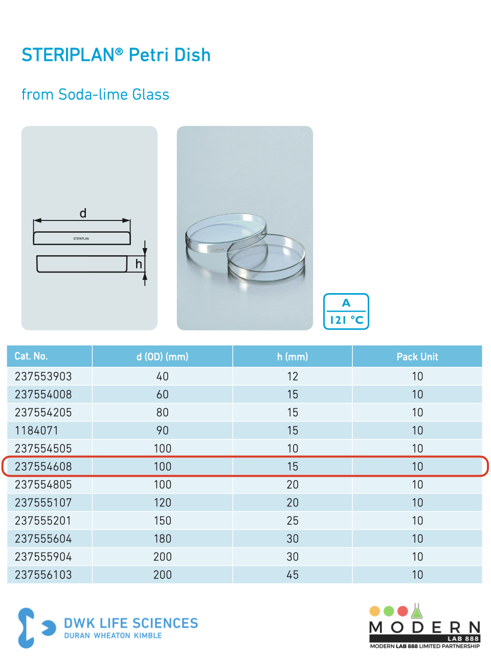 เพลทแก้ว(โซดาไลม์) ขนาด 100x15มม (10คู่/กล่อง), Petri Dish, Soda-lime, STERIPLAN®, DURAN
