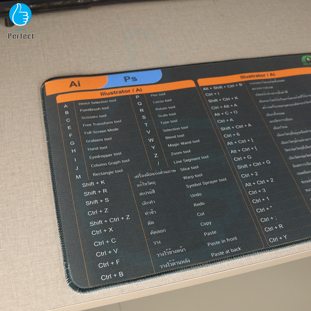 แผ่นรองเมาส์ ขนาด 30 X 80 Cm. รุ่น M3081 แผ่นรองเมาส์ขนาดใหญ่ Mouse Pad แผ่นรองเมาส์ Shortcut Keys สกรีนคีย์ลัด โปรแกรม Ai Ps