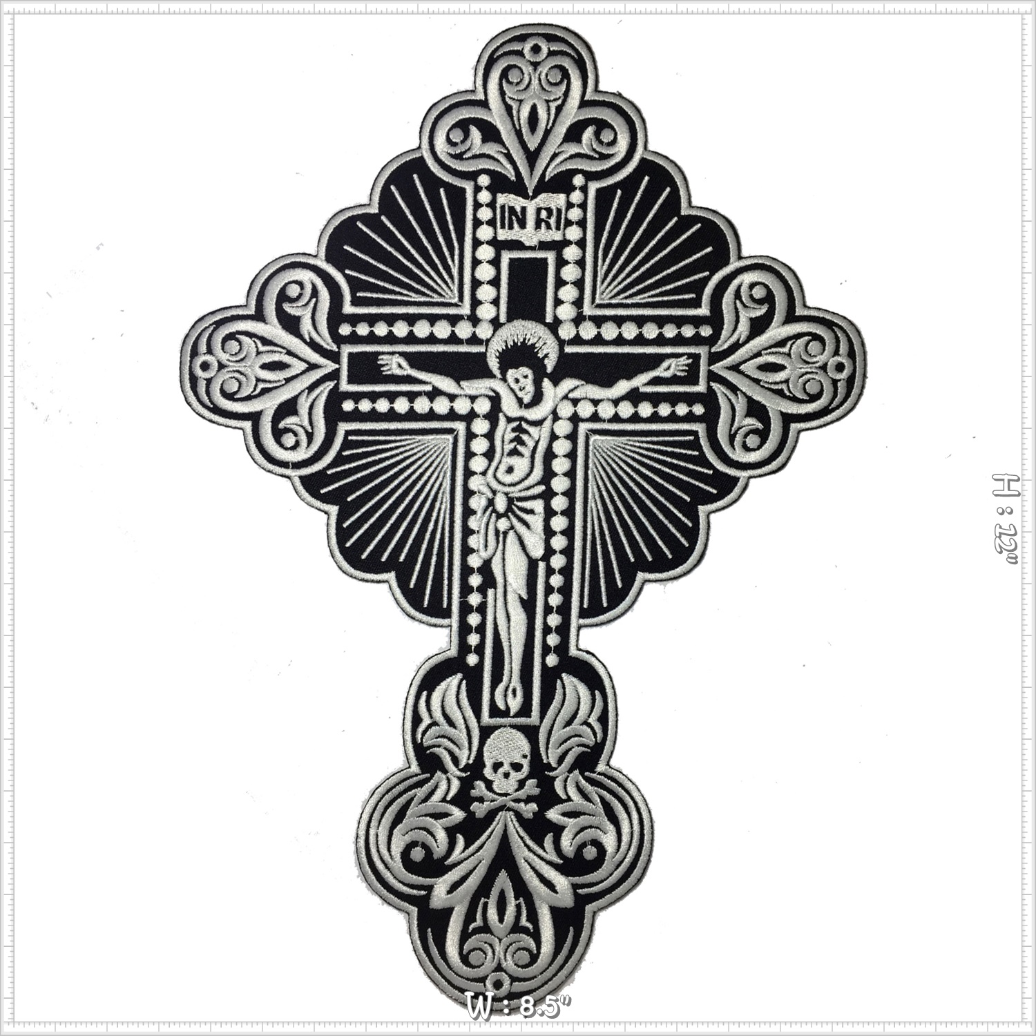 ไม้กางเขนศักดิ์สิทธิ์ ตัวรีดติดเสื้อ อาร์มรีด อาร์มปัก ตกแต่งเสื้อผ้า หมวก กระเป๋า แจ๊คเก็ตยีนส์ Embroidered Iron on Patch ไซส์ใหญ่