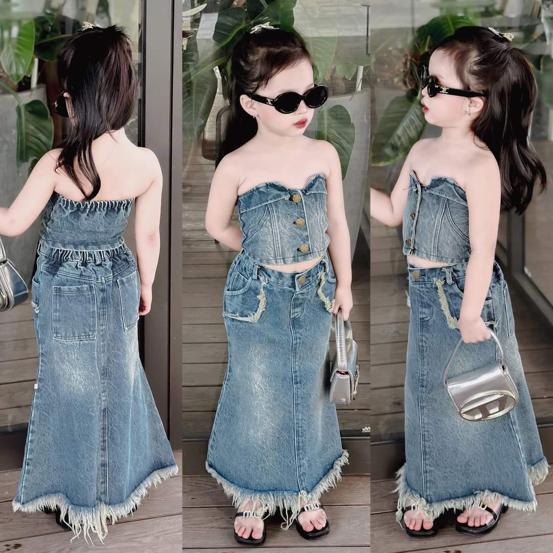 💜พร้อมส่ง💜ชุดเด็กผู้หญิง/E6.30_เซตยีนส์เกาะอกน้ำหนัก 37-40 kg