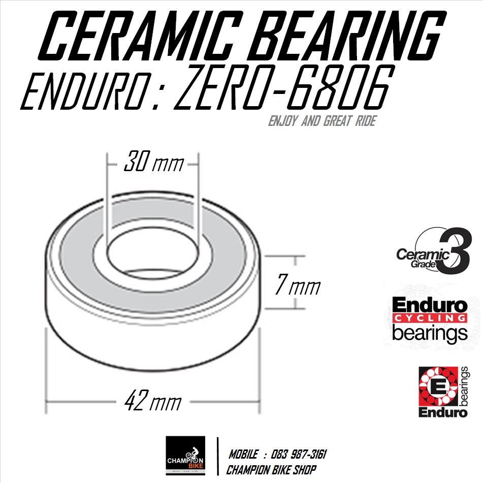 ลูกปืนเซรามิค 30x42x7mm ENDURO : 6806 ZERO CERAMIC BEARING