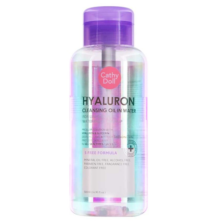 Cathy Doll Hyaluron Cleansing Oil In Water 500 ml. เคที่ดอลล์ ไฮยาลูรอนคลีนซิ่งออยอินวอเตอร์ คลีนซิ่งทำความสะอาดหน้า เช็ดเครื่องสำอาง 500 มล.
