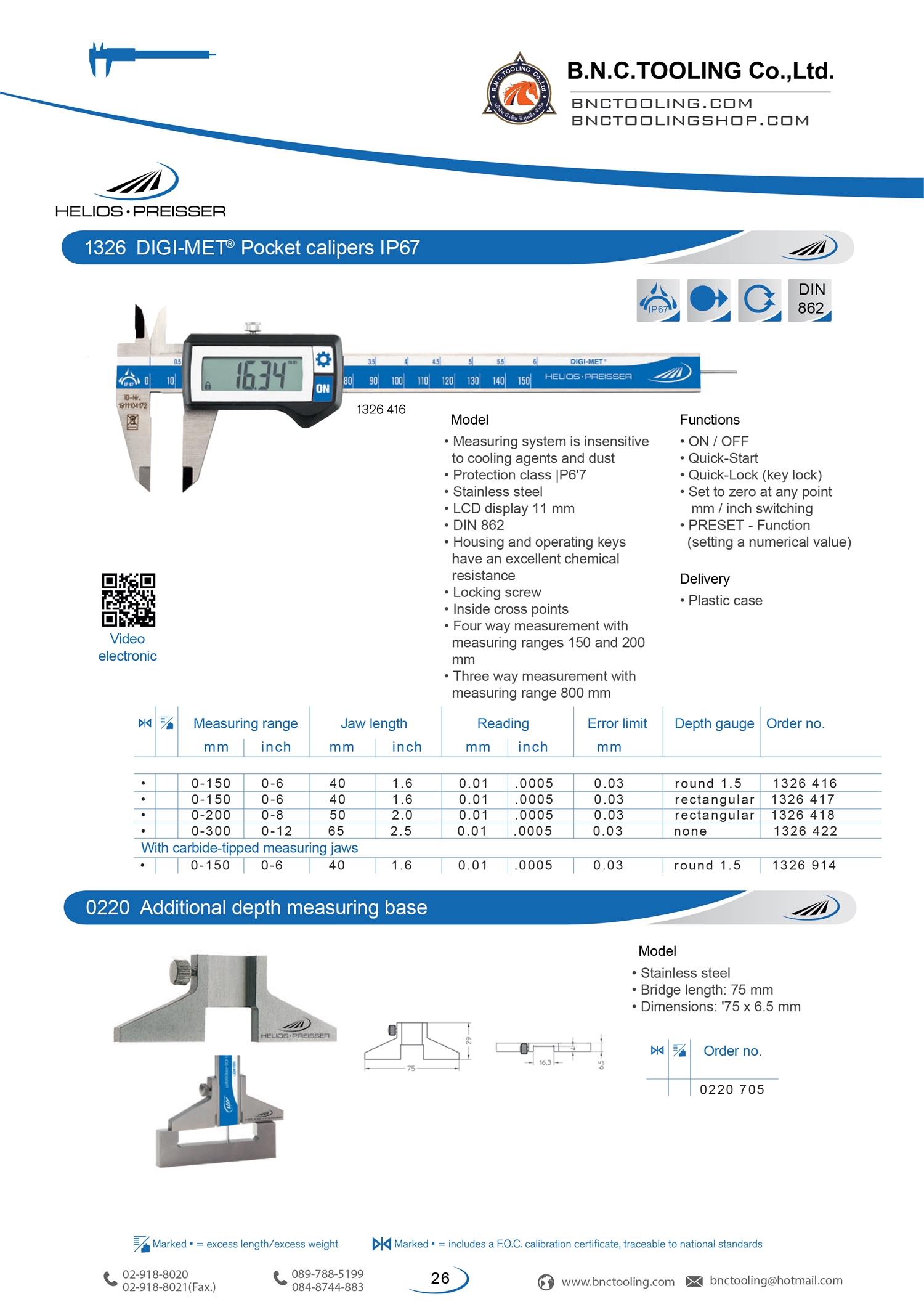 HELIOS-PREISSER,DIGI-MET Pocket calipers IP67,1326 416