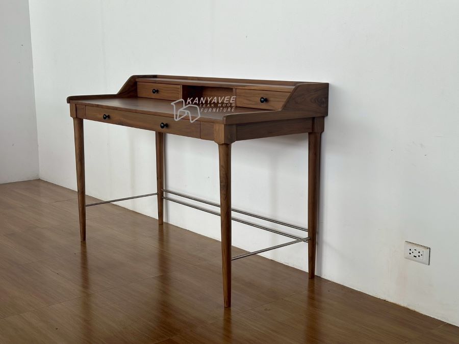 โต๊ะทำงานไม้สักสไตล์มินิมอล สีวอลนัท