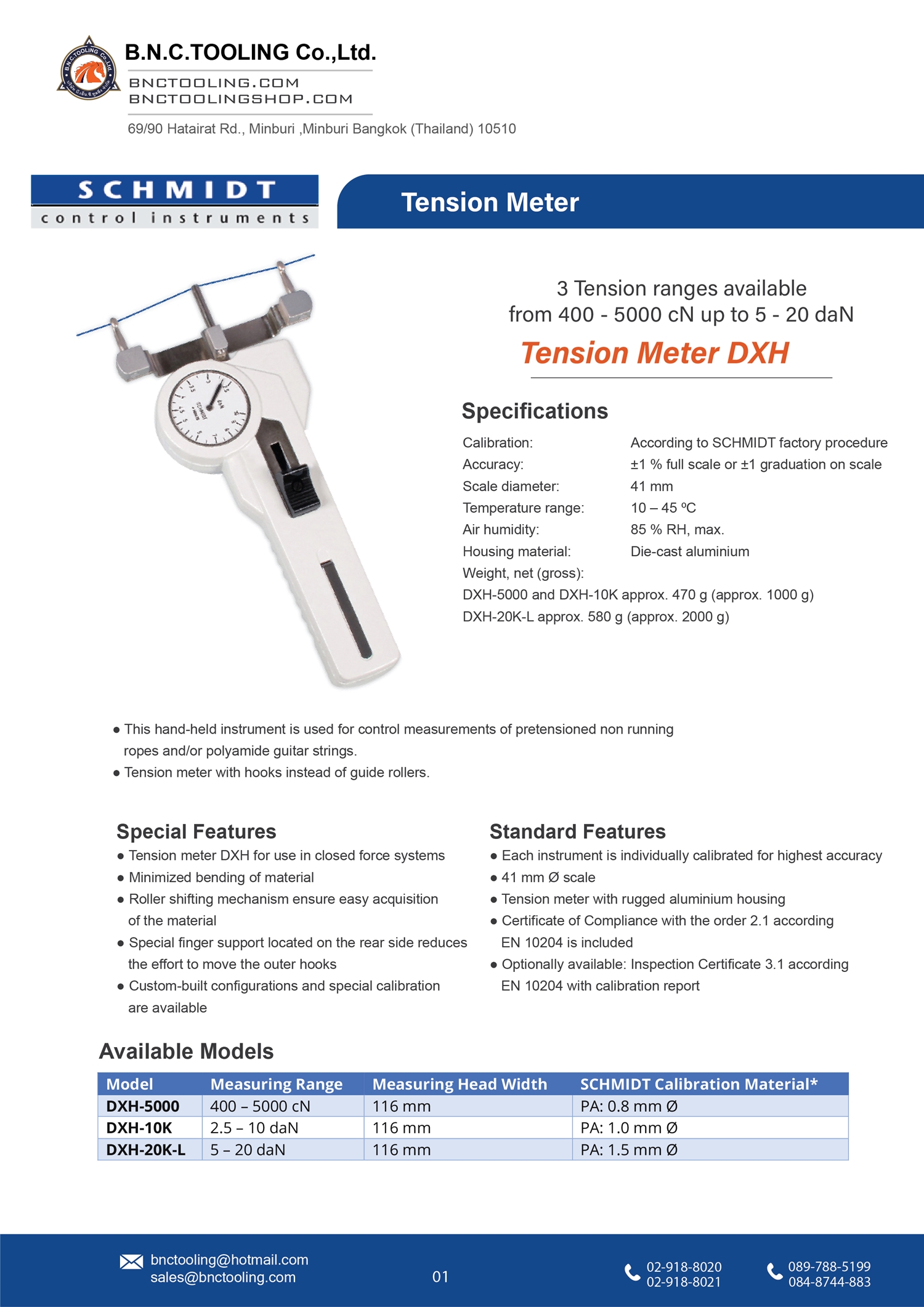 SCHMIDT,3 Tension ranges available from 400-5000cN up to 5-20daN,DXH