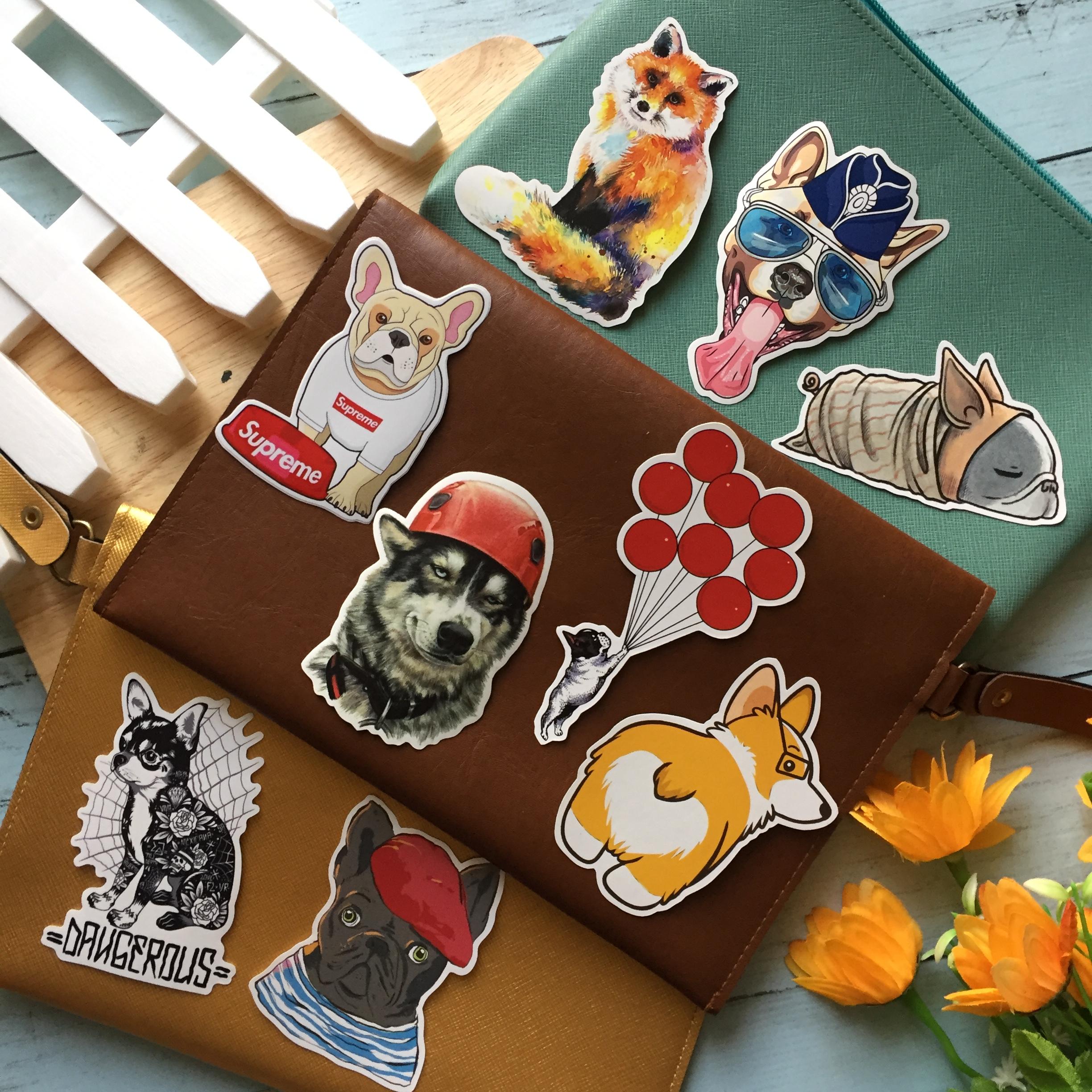 หมา สติกเกอร์ เคลือบกันน้ำ ติดกระเป๋าเดินทาง มอเตอร์ไซด์ Laptop เคสโทรศัพท์ กระบอกน้ำ Waterproof Decal Sticker