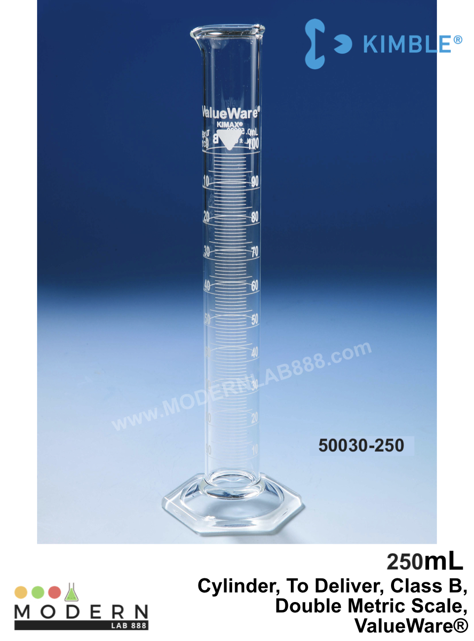 250mL., Cylinder, To Deliver, Class B, Double Metric Scale, ValueWare®