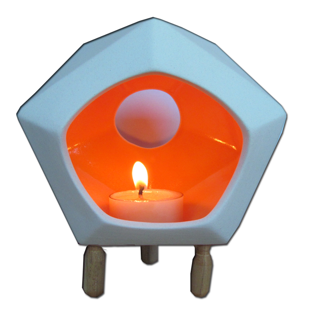 เชิงเทียน ที่วางเทียนหอม อโรม่า เซรามิค รูปทรงเรขาคณิต (สีส้ม) / Handmade Ceramic Tealight Candle Holder (Geometric Shape)