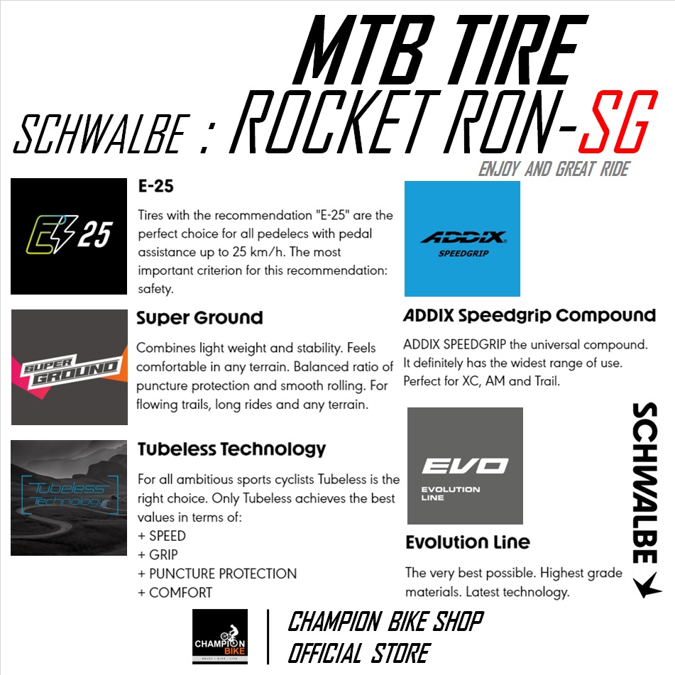ยางเสือภูเขา29 SCHWALBE : ROCKET RON-SUPER GROUND TLE 29x2.25 TUBELESS MTB TIRE ขอบพับ