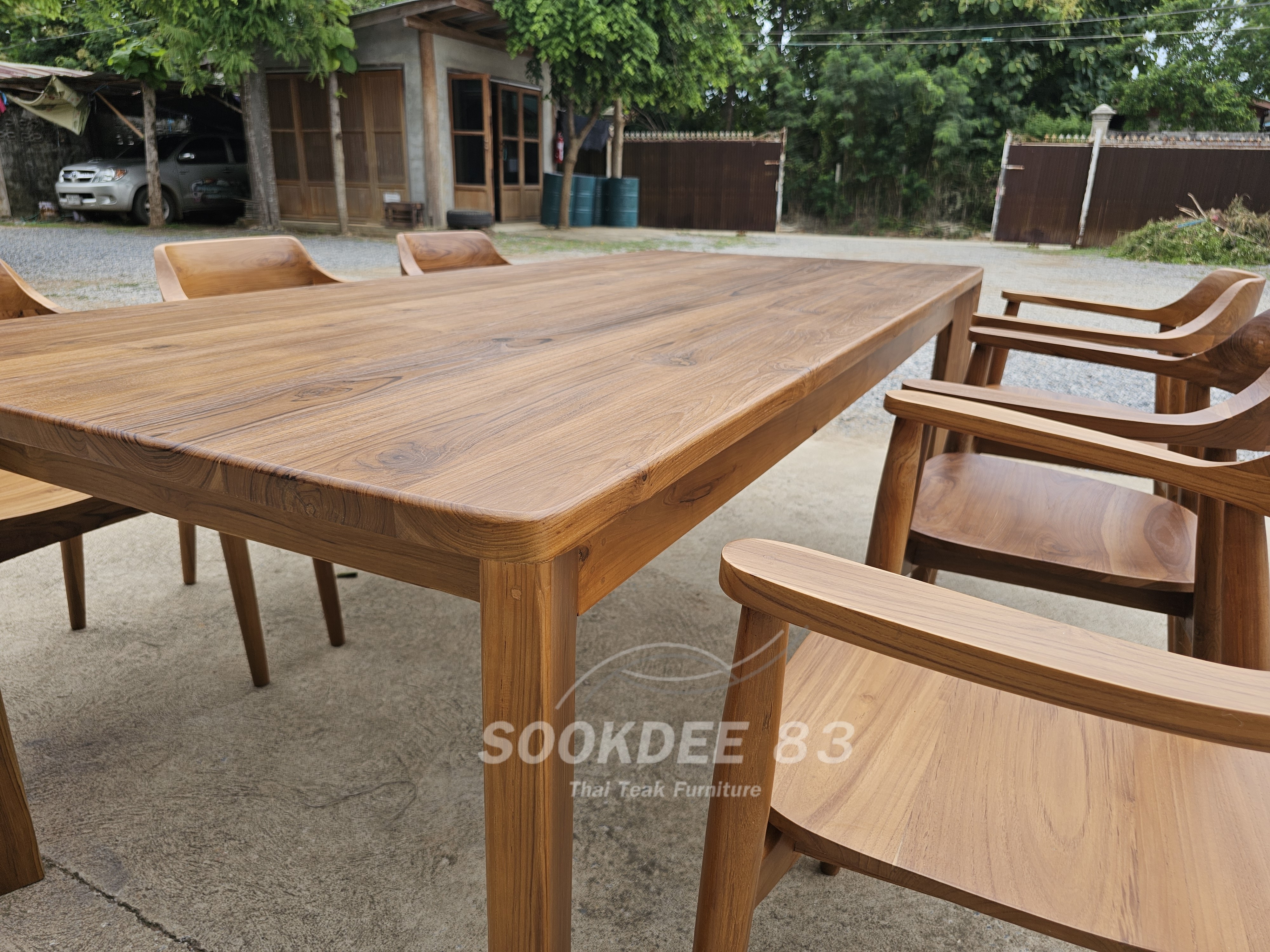 ชุดกินข้าวโต๊ะขาระพี 2 ม. เก้าอี้ฮิโรชิมา 6 ตัว