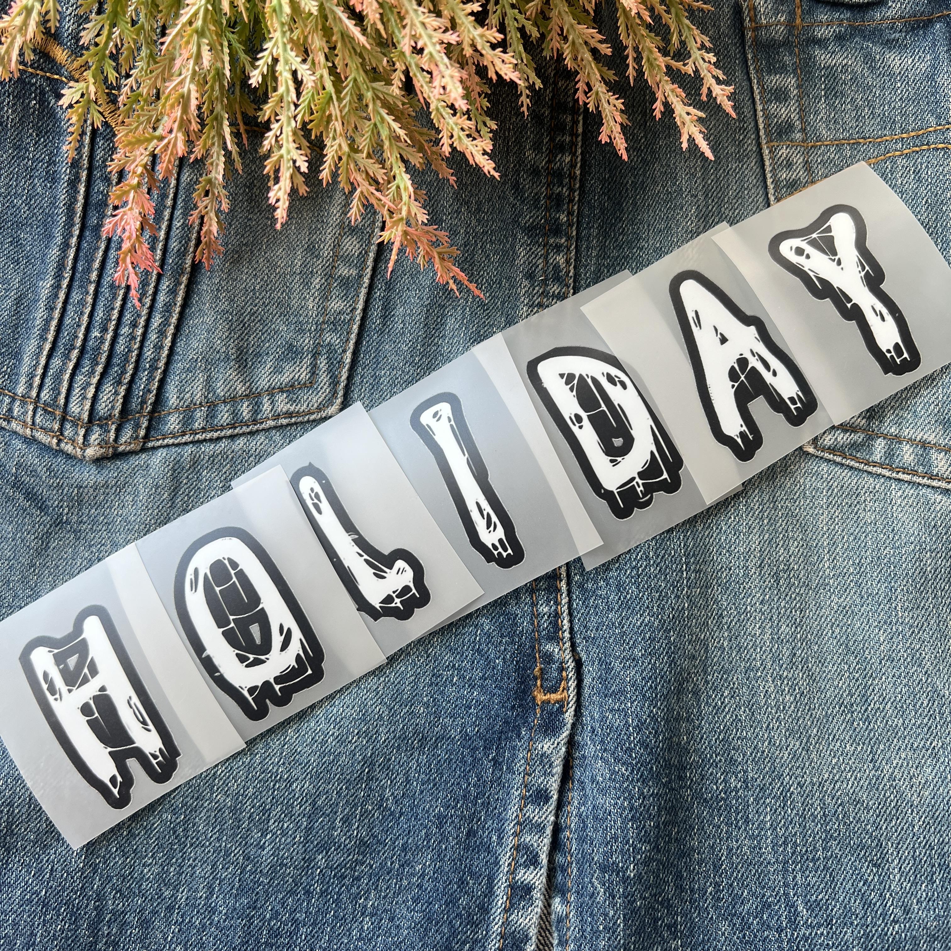 ตัวรีดติดเสื้อ ตัวรีดตัวอักษร ใยแมงมุม ขาว แบบสติกเกอร์ รีดแล้วลอก สกรีนลาย ตัวรีดDFT DTF ART Alphabet Letter