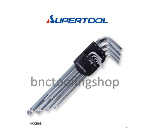 ประแจหกเหลี่ยมหัวบอล ตัวยาวพิเศษ (9ตัว/ชุด),Extra Long Arm Baii-Point Hex Key Wrench,Supertool (9pcs/set),HKXB9S